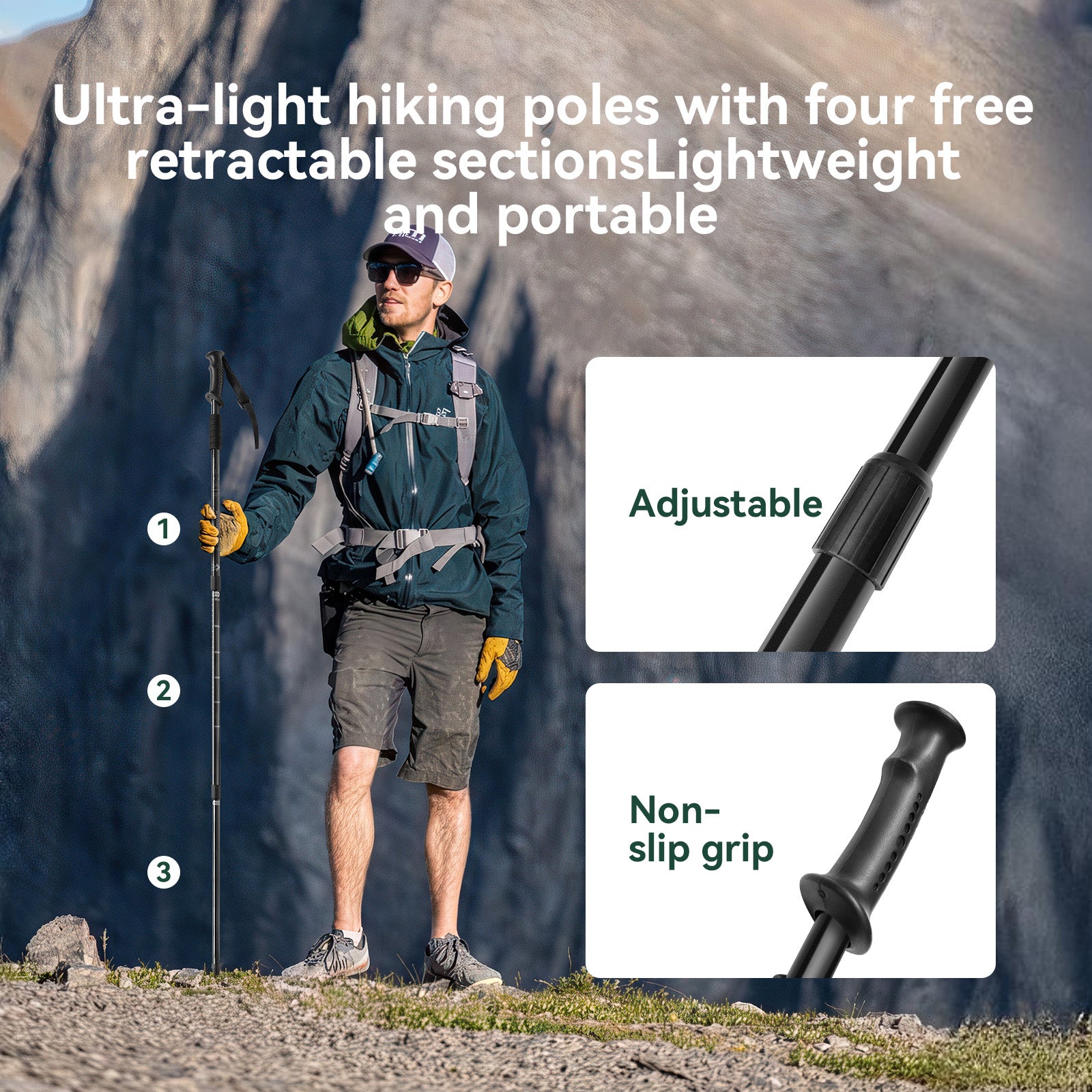 PARDUS Lightweight Adjustable Trekking Poles - Hiking, Trekking, and Travel for Men, Women, Hikers, Backpackers, and Seniors (1 Pole)