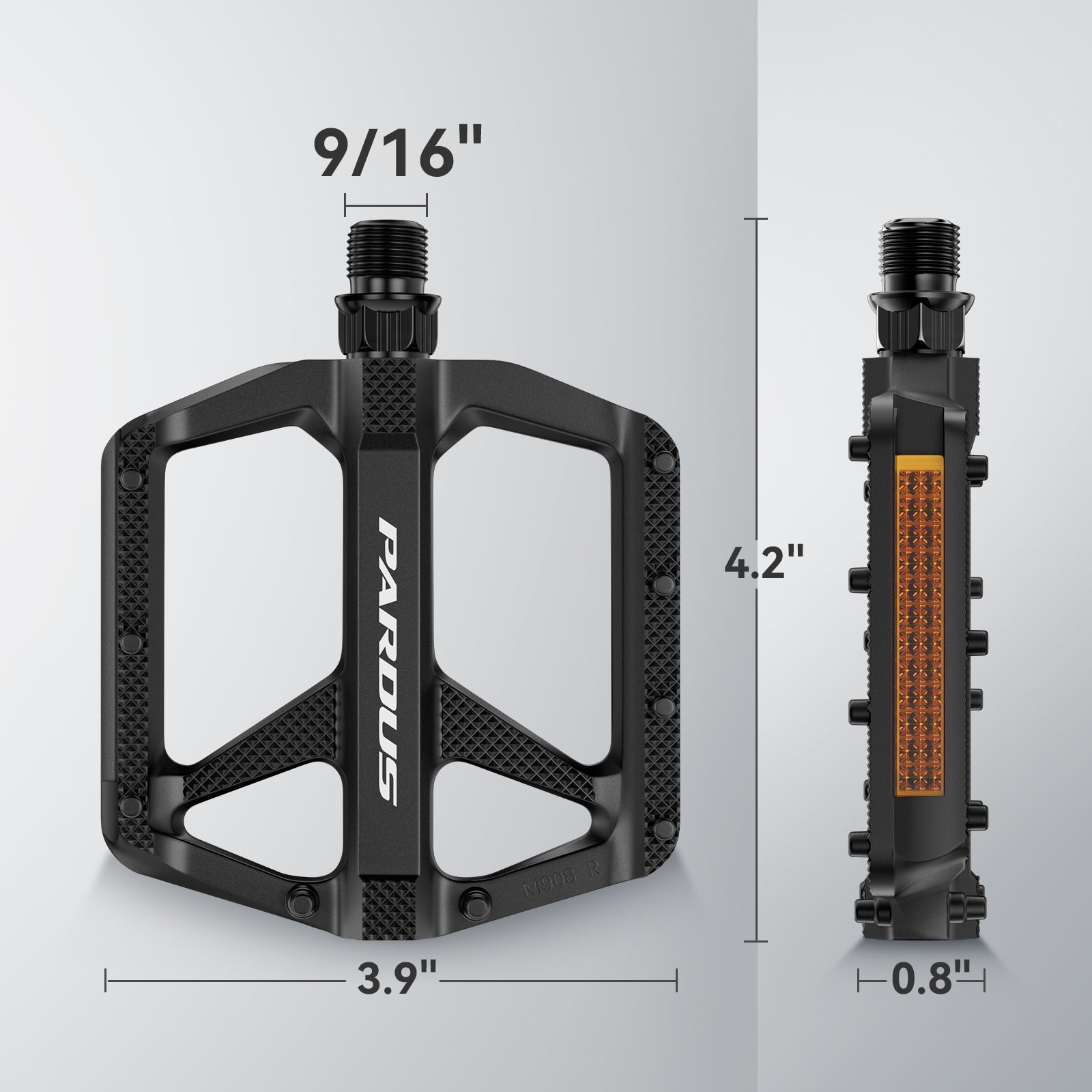 PARDUS M908 Flat Pedals 2DU Bearings Non-Slip Lightweight Engineering 109x100x22mm, 230g, 9/16" for BMX MTB